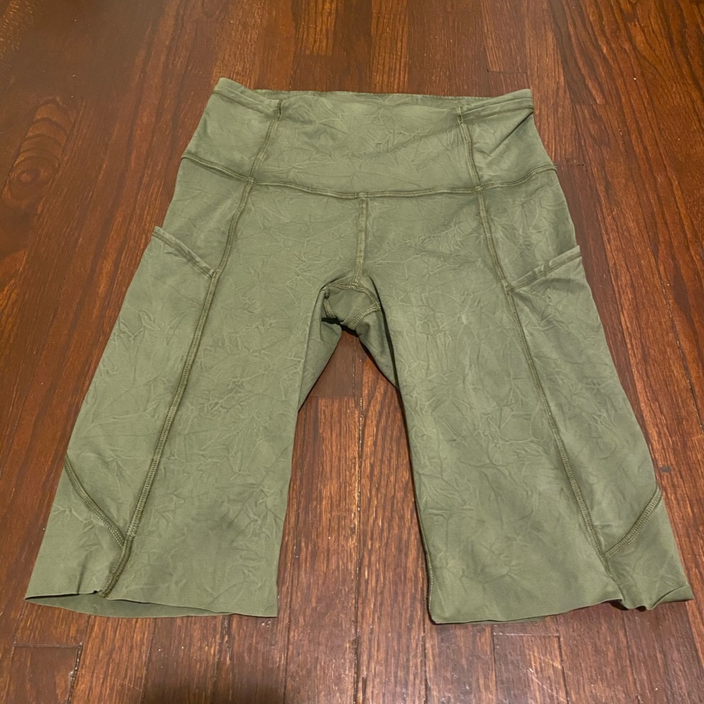 Lululemon Olive Green “Fast and Free” Bike Shorts